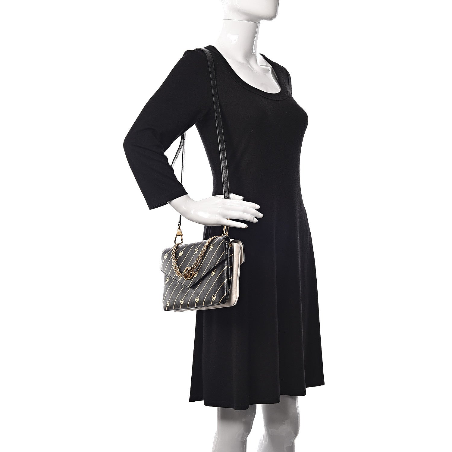 Gucci Calfskin Diagonal GG Medium Thiara Double Envelope Shoulder Bag Black White 2 of 13