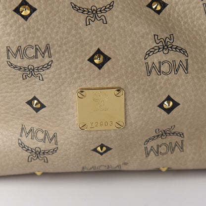 MCM Visetos Studded Drawstring Bucket Bag Beige 14 of 14