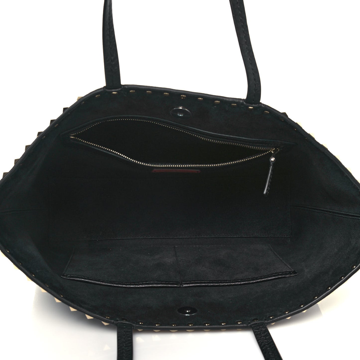Grained Calfskin Small Rockstud Shoulder Tote Black
