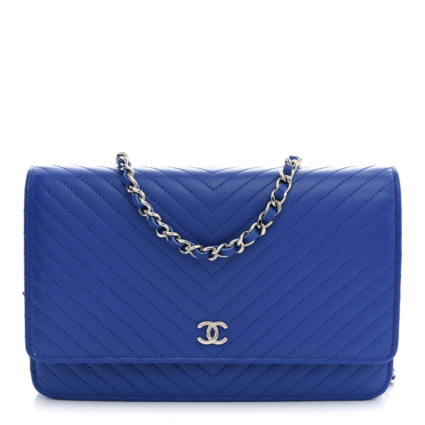 Caviar Chevron Quilted Wallet On Chain WOC Blue