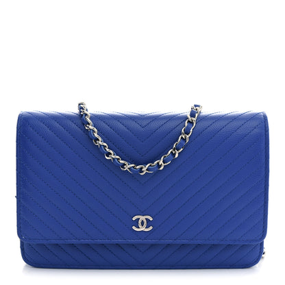 Chanel Caviar Chevron Quilted Wallet On Chain WOC Blue 1 of 12