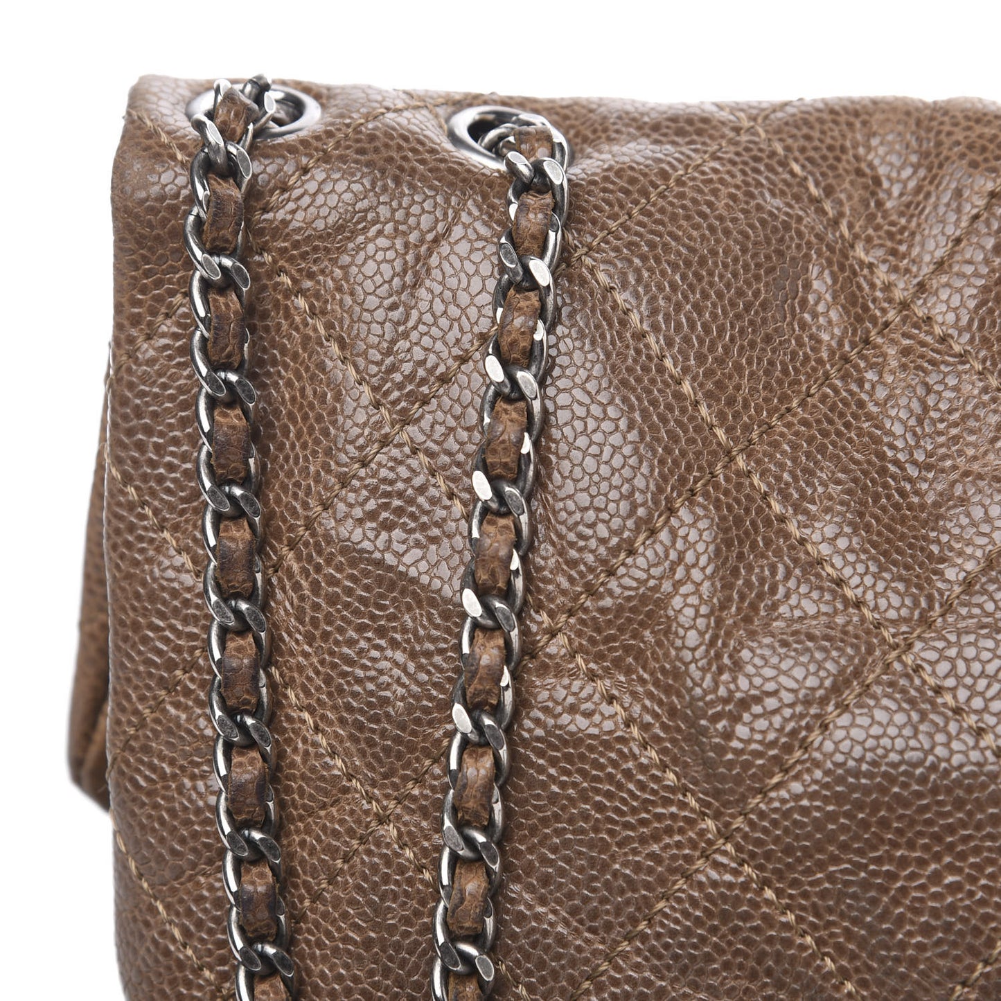 Caviar Quilted Medium Elastic Flap Brown
