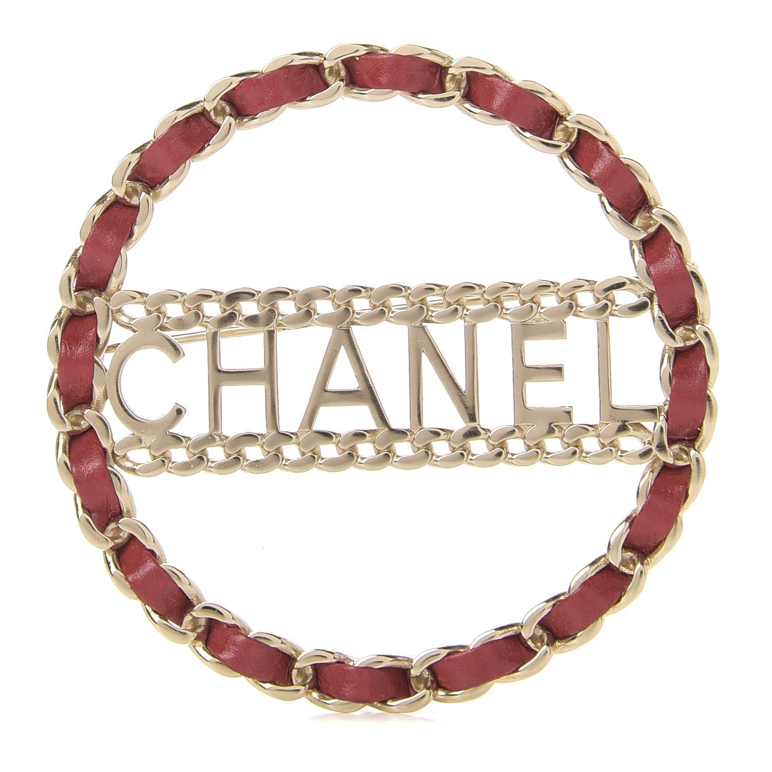 Chanel Lambskin Chain Logo Brooch Red Gold 2 of 8