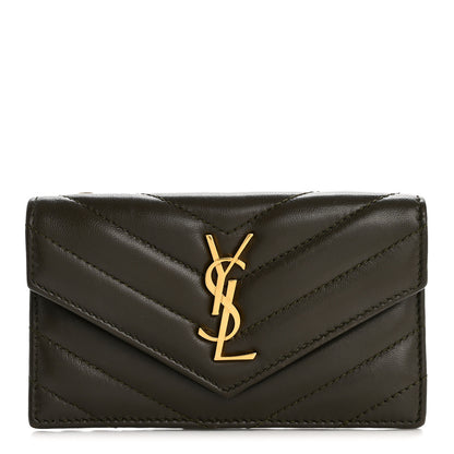 Saint Laurent Calfskin Matelasse Chevron Monogram Fragments Zippered Card Case Light Musk 1 of 8