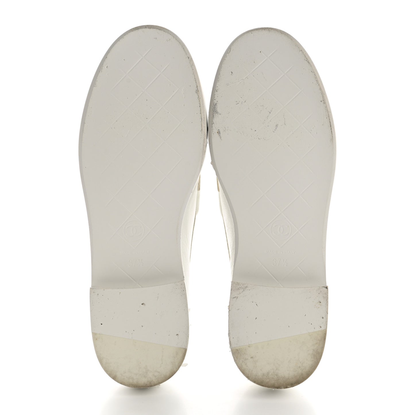 Shiny Lambskin Quilted CC Turnlock Loafers 37.5 White