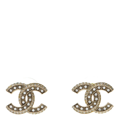 Chanel Crystal Timeless CC Earrings Light Gold 1 of 6