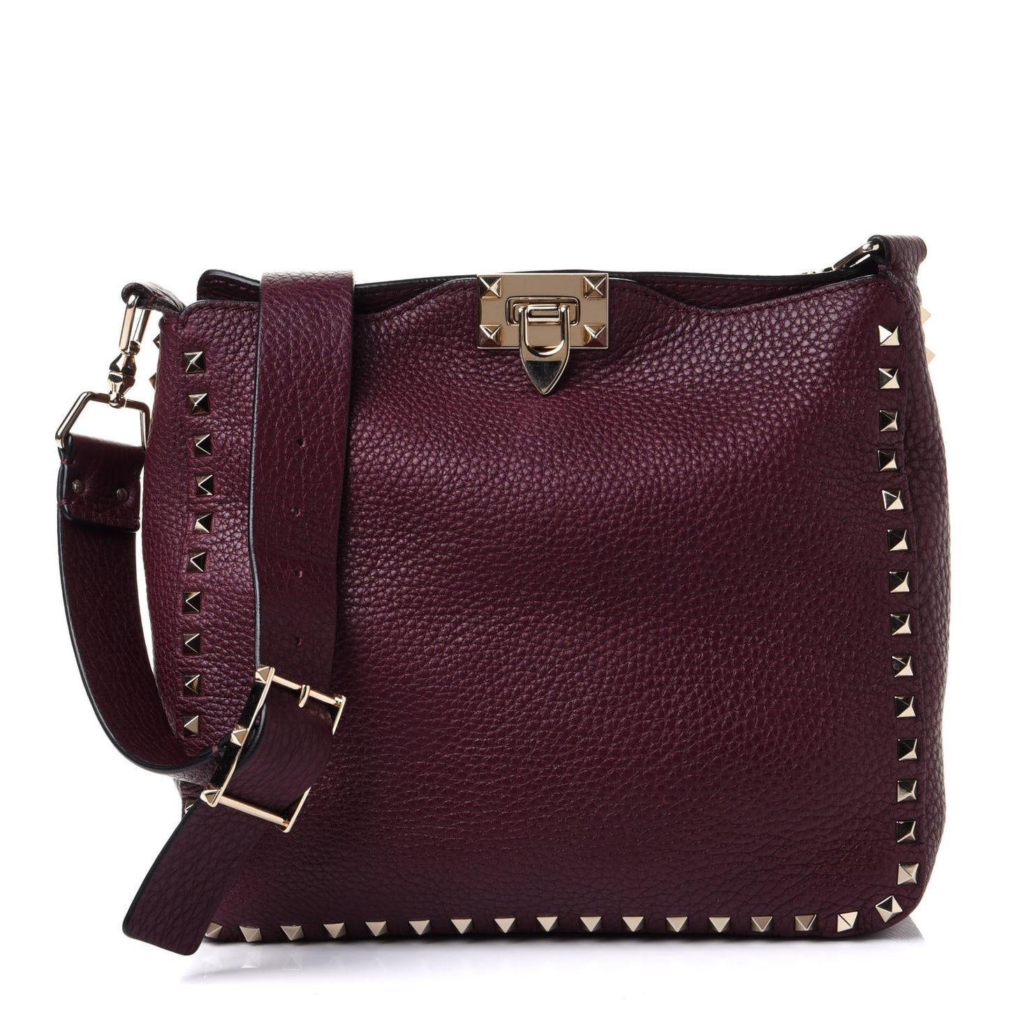 Pebbled Calfskin Small Rockstud Flip-Lock Messenger Bag Vinaccia