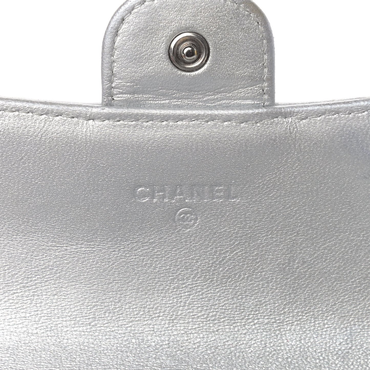 Metallic Lambskin Quilted Long Flap Wallet Silver
