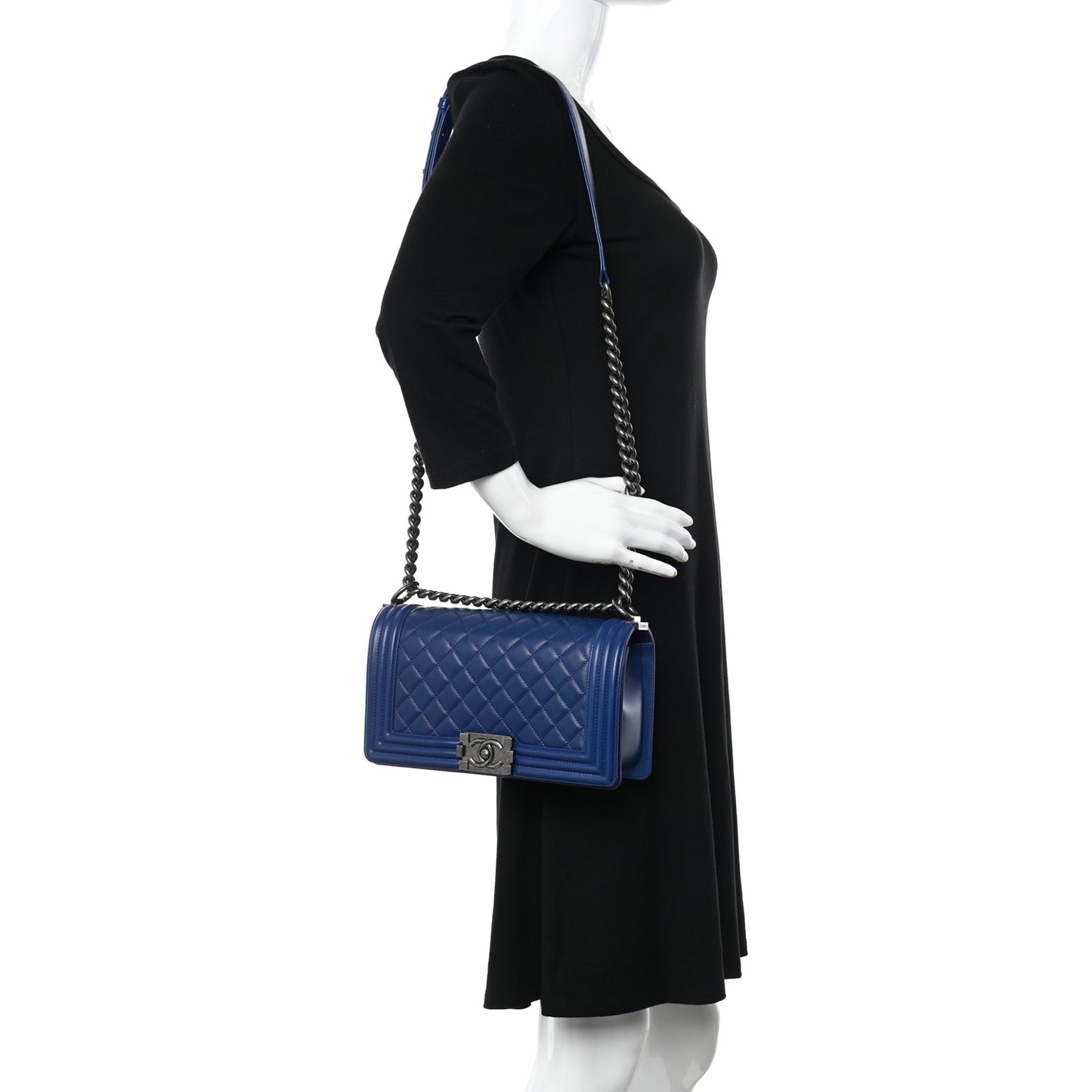 Lambskin Quilted Medium Boy Flap Blue