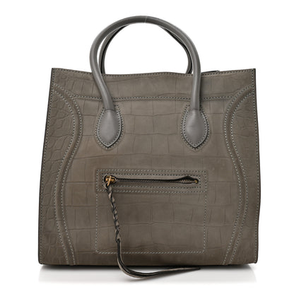 Celine Crocodile Embossed Nubuck Medium Phantom Luggage Grey 1 of 11