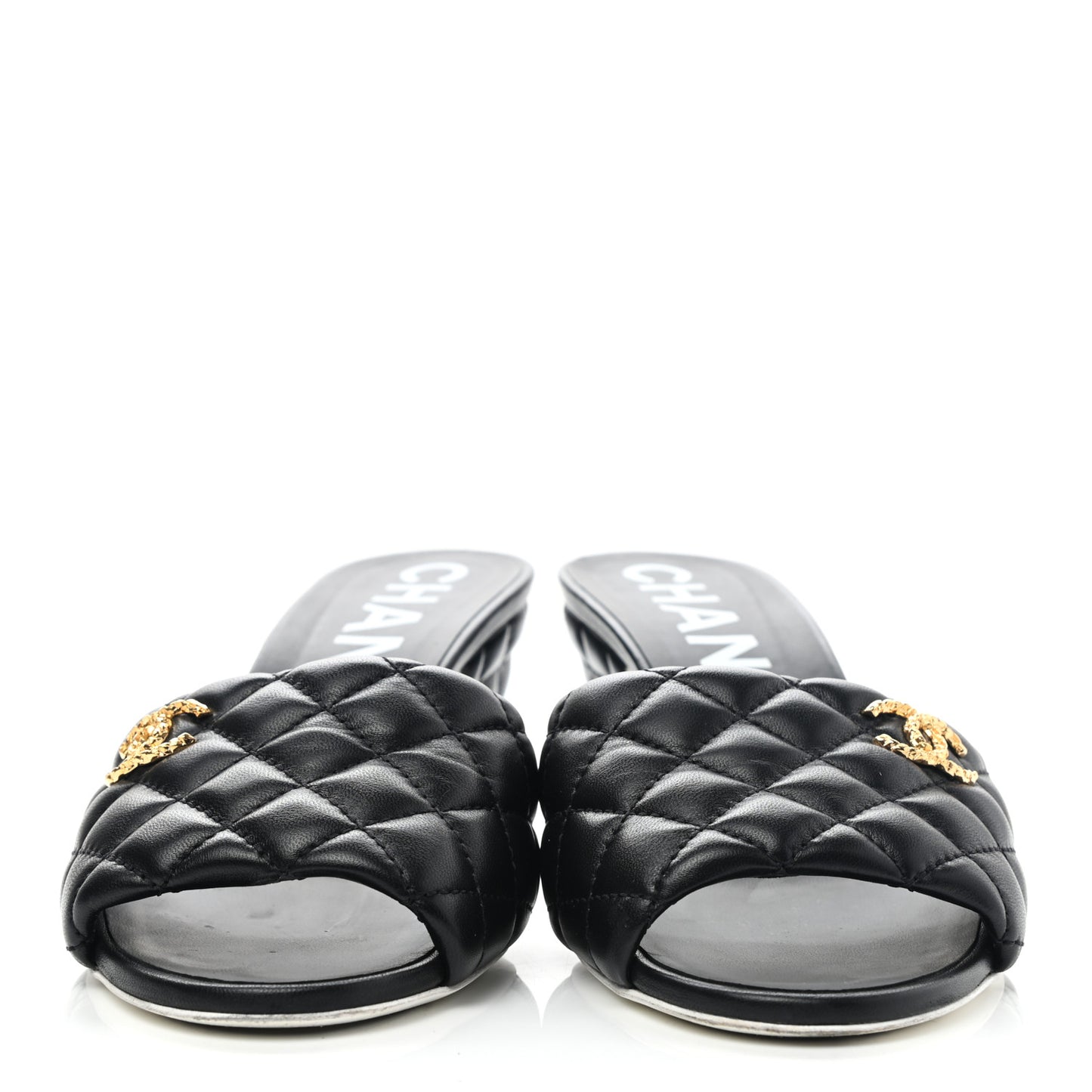 Lambskin Quilted Textured CC Mules 40 Black