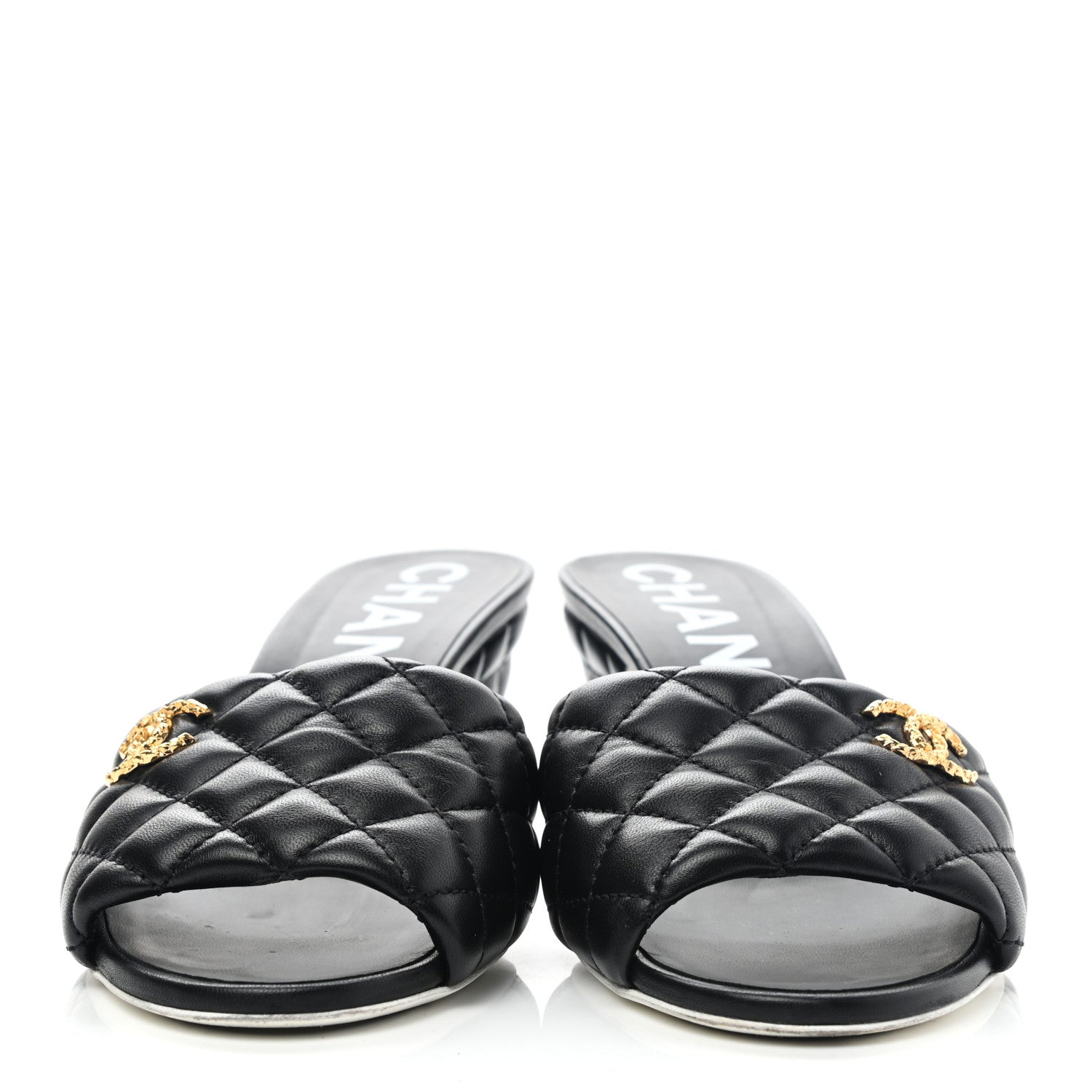 Chanel Lambskin Quilted Textured CC Mules 40 Black 3 of 9