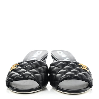 Chanel Lambskin Quilted Textured CC Mules 40 Black 3 of 9