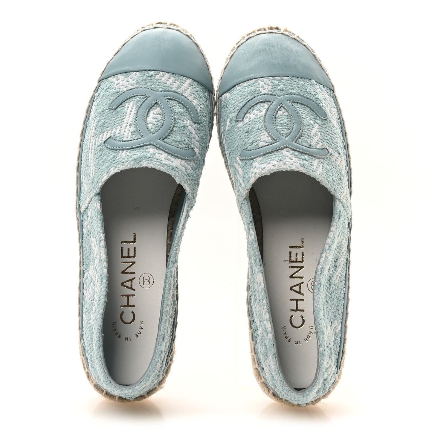 Mixed Fibers Jacquard Lambskin CC Espadrilles 36 Turquoise White