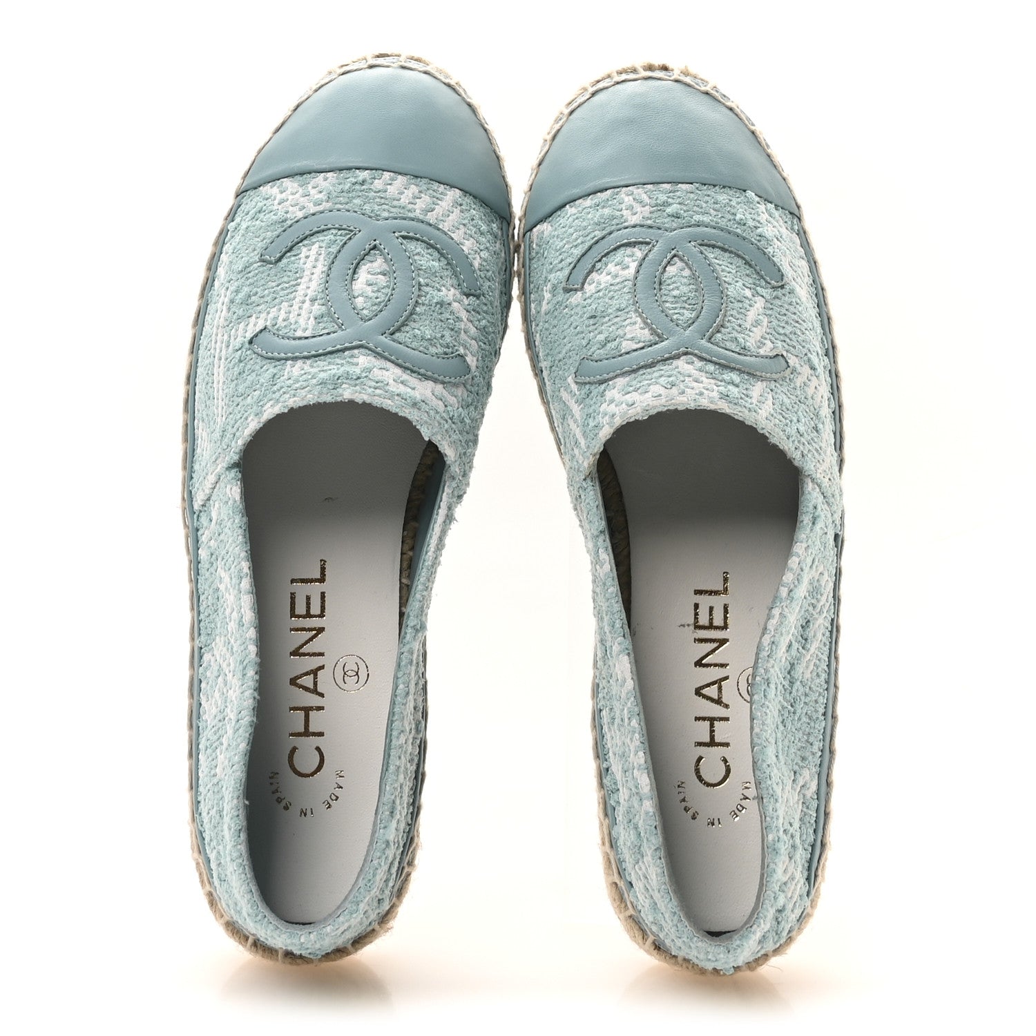 Chanel Mixed Fibers Jacquard Lambskin CC Espadrilles 36 Turquoise White 2 of 9
