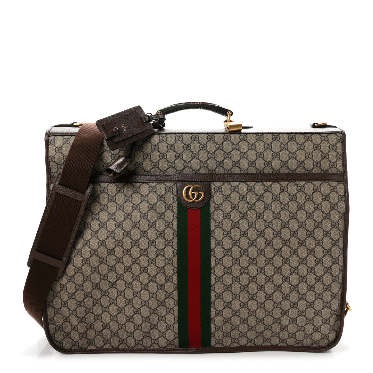 Gucci GG Supreme Monogram Textured Dollar Calfskin Web Ophidia Savoy Garment Bag Beige Ebony New Acero 1 of 10