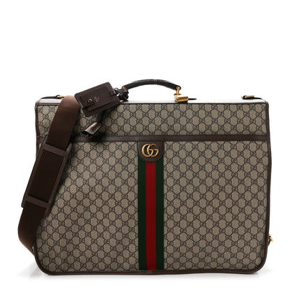 Gucci GG Supreme Monogram Textured Dollar Calfskin Web Ophidia Savoy Garment Bag Beige Ebony New Acero 1 of 10