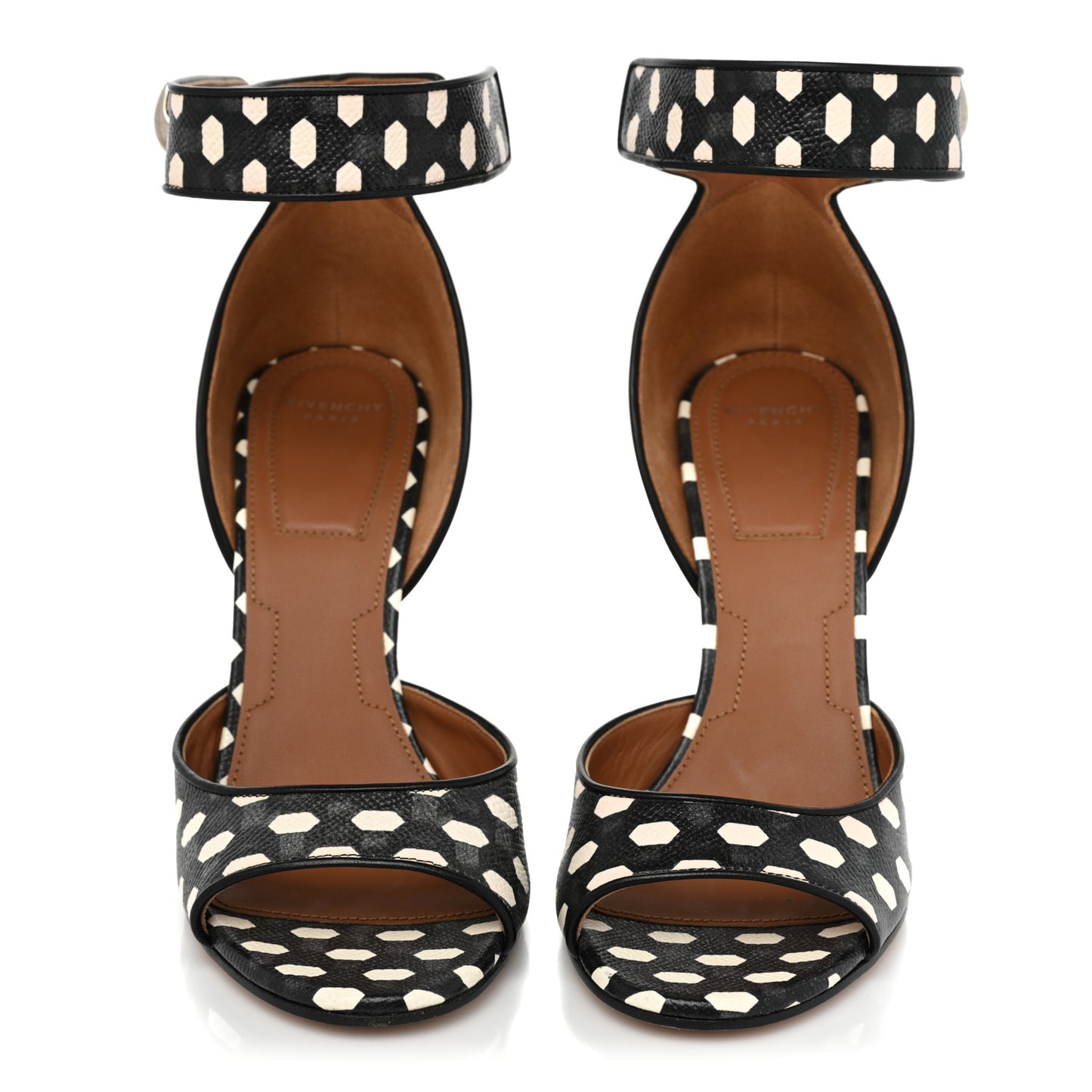 Lambskin Polka Dot Shark Lock Sandals 37.5 Black White