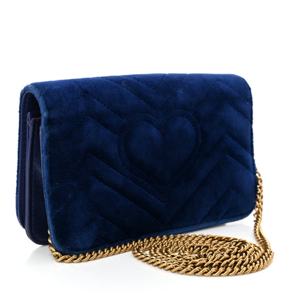Gucci Velvet Matelasse GG Marmont Mini Bag Cobalt Blue 3 of 9