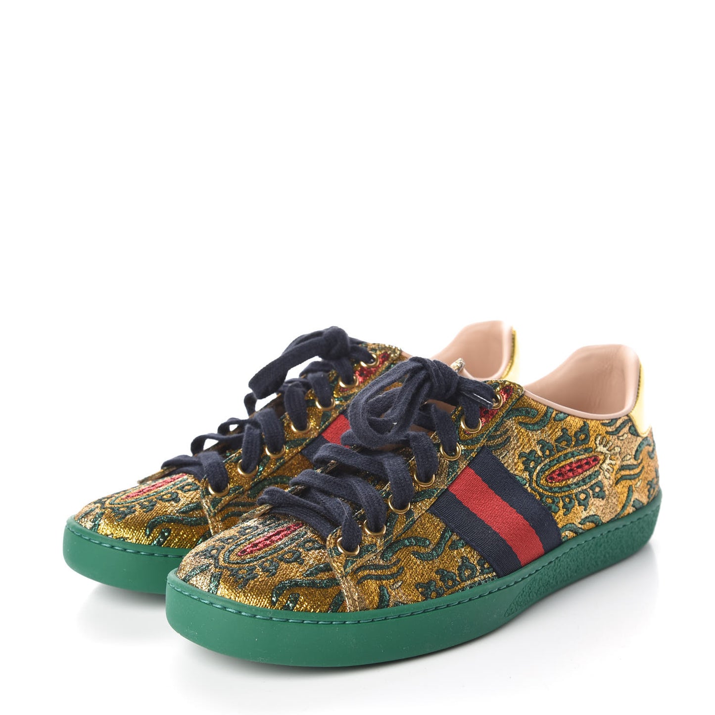 Jacquard Web Embroidered Womens New Ace Sneakers 37 Gold Green