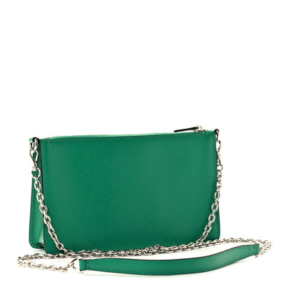 Prada Saffiano Vernice Chain Crossbody Bag Green 3 of 9