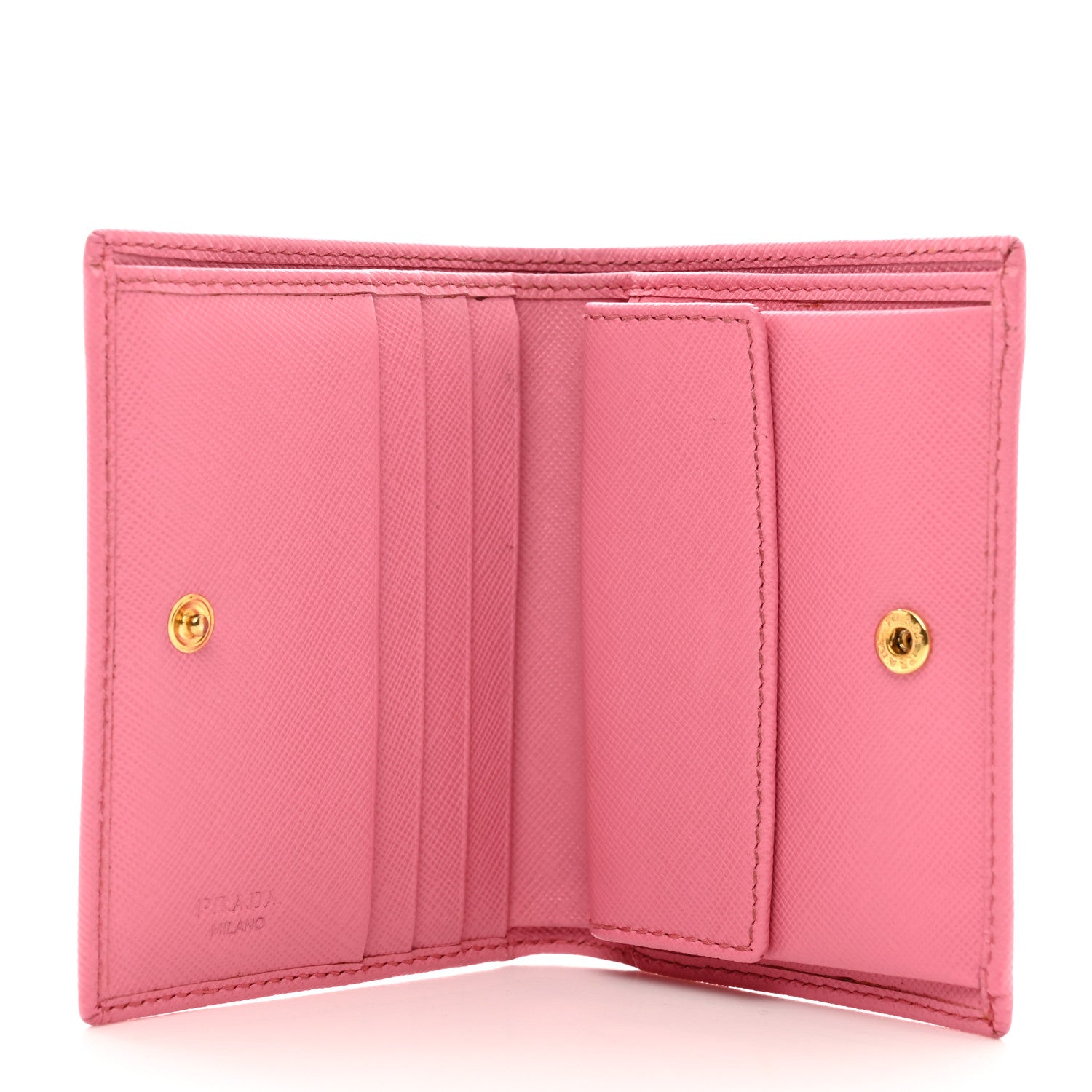 Prada Saffiano Metal Compact Snap Bi-Fold Wallet Petalo 5 of 9