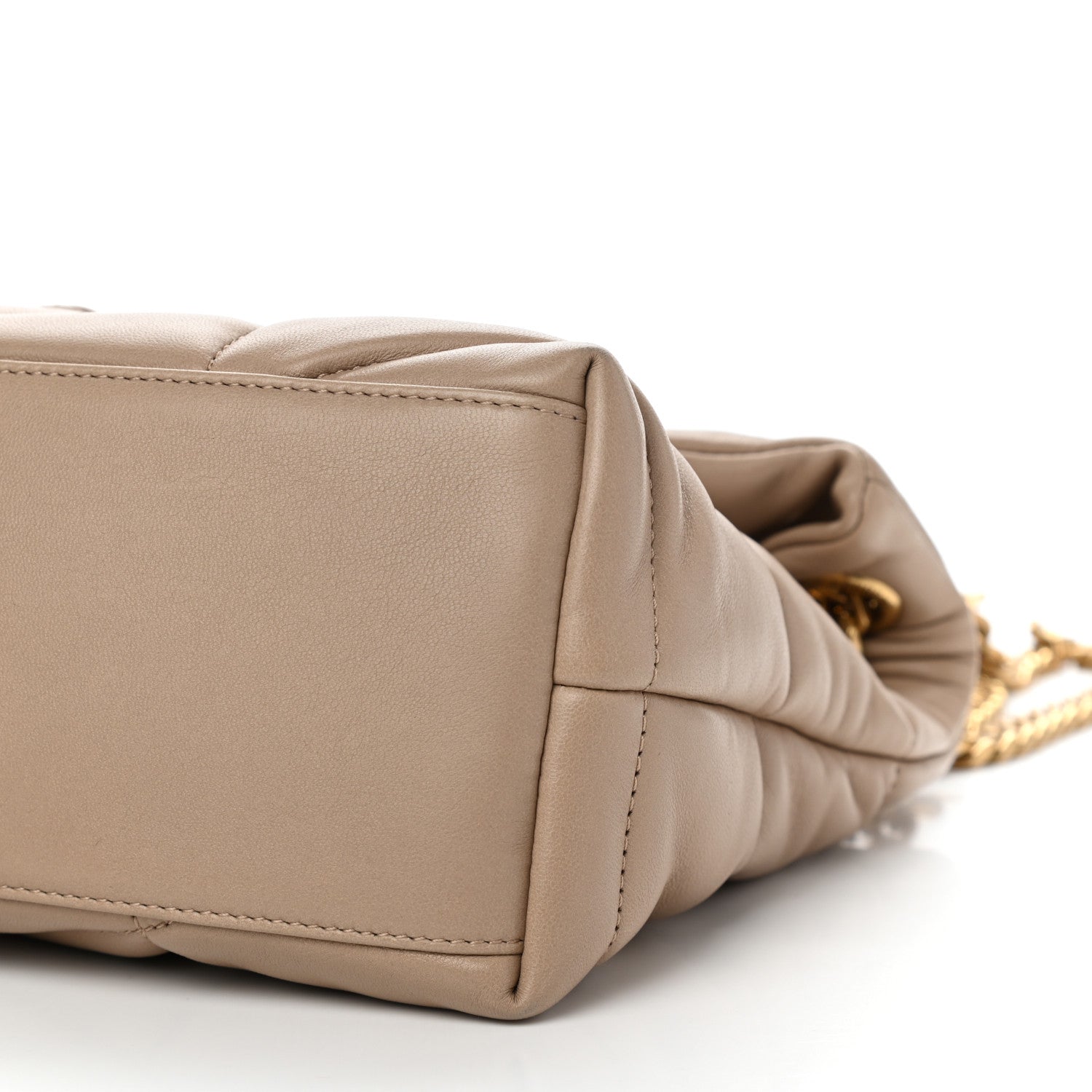 Saint Laurent Lambskin Quilted Small Loulou Puffer Monogram Chain Satchel Dark Beige 6 of 11