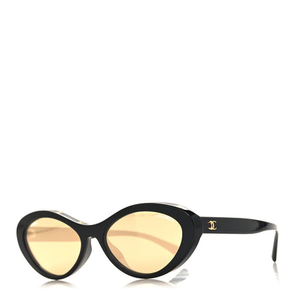 Chanel Acetate 24K Gold Mirror Oval Sunglasses 5416-A Black 1 of 8