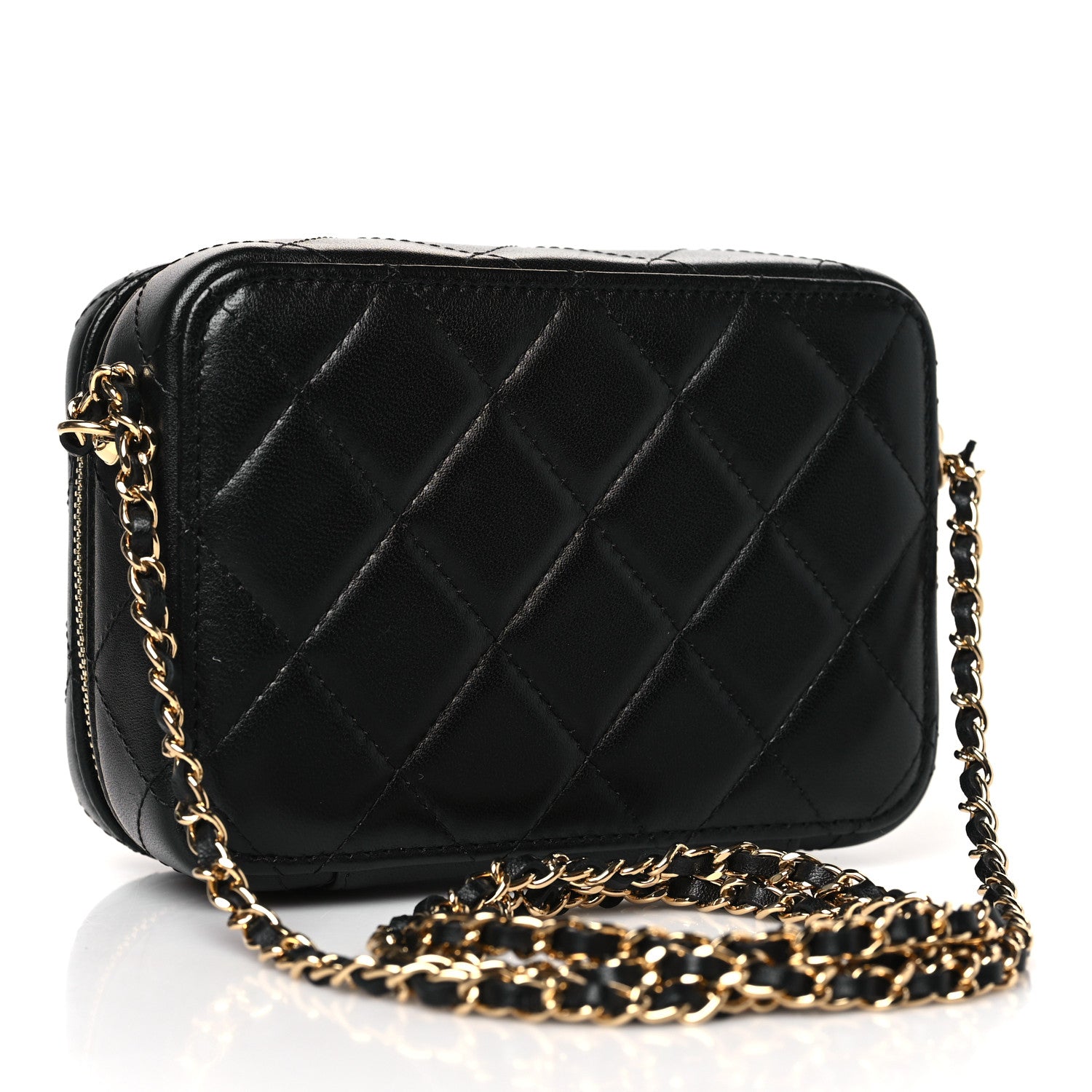 Chanel Lambskin Metal Quilted Mini Vanity Case With Chain Black Gold 3 of 9