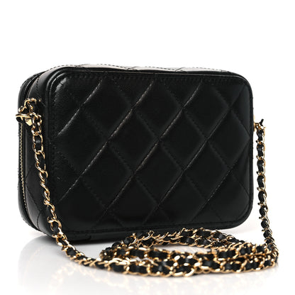 Chanel Lambskin Metal Quilted Mini Vanity Case With Chain Black Gold 3 of 9