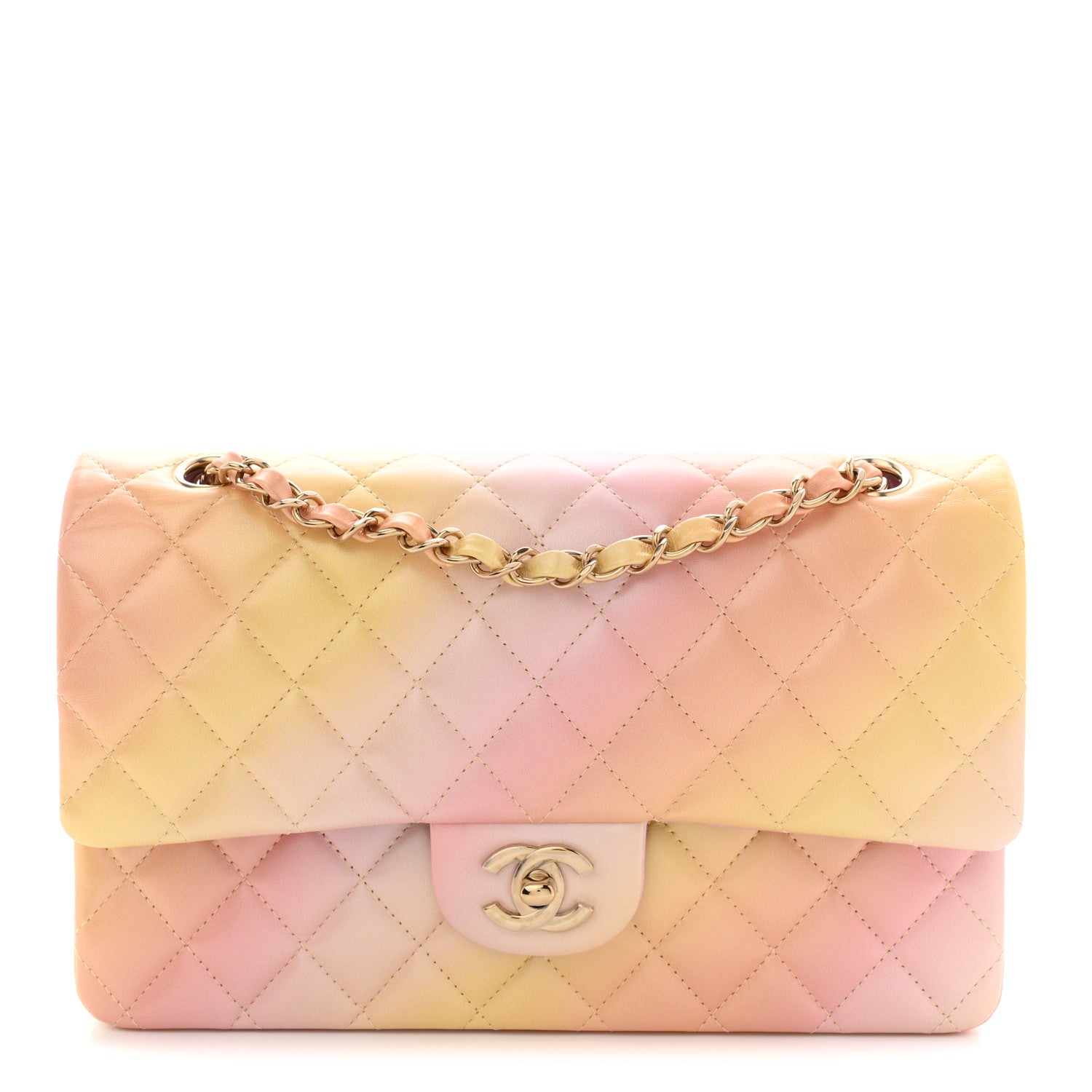 Chanel Lambskin Quilted Tie Dye Ombre Medium Double Flap Yellow Multicolor 1 of 10