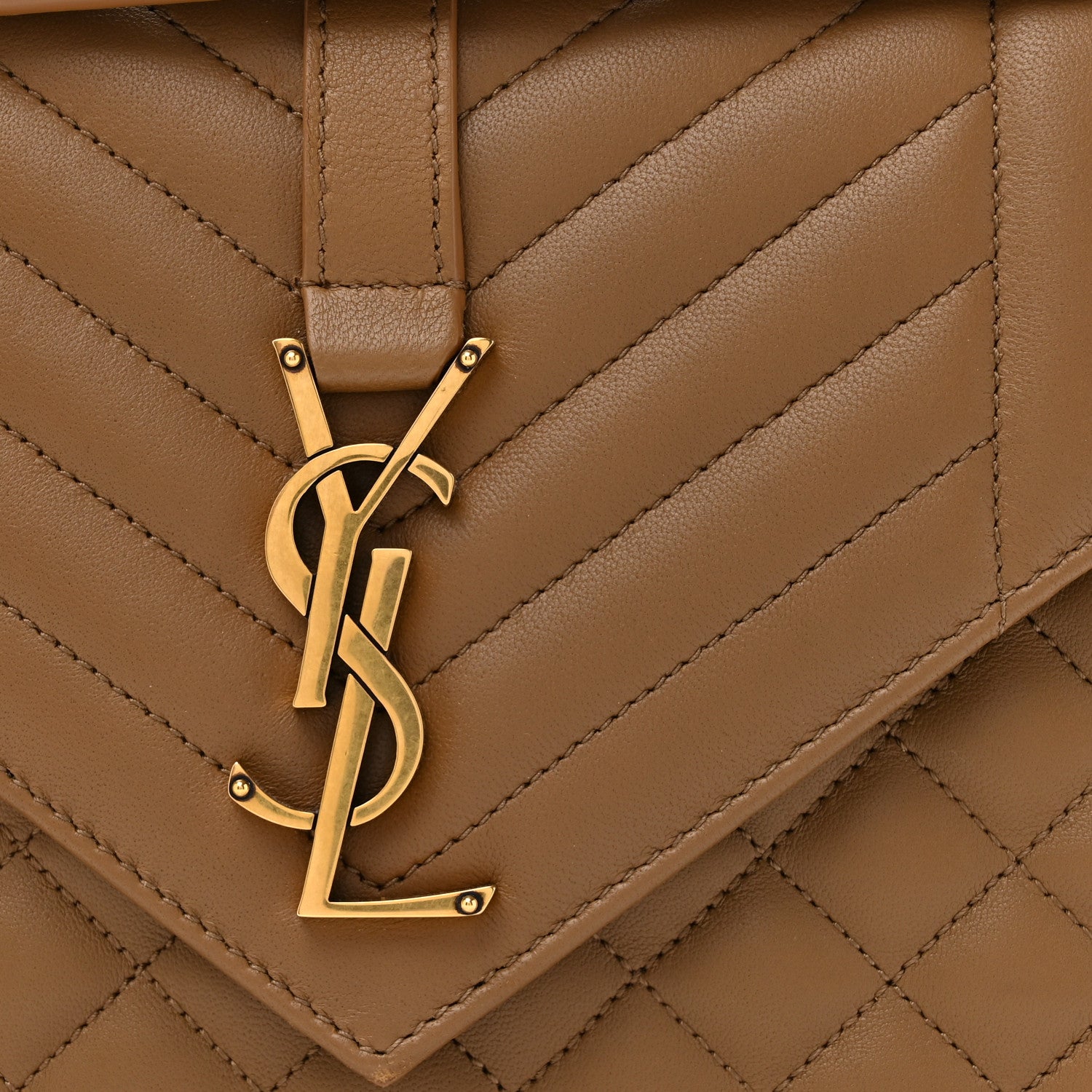 Saint Laurent Lambskin Mixed Matelasse Triquilt Medium Monogram Satchel Dark Cork 8 of 13