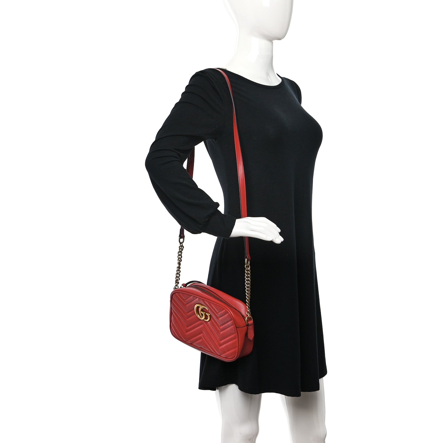 Gucci Calfskin Matelasse Small GG Marmont Chain Shoulder Bag Hibiscus Red 2 of 11