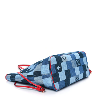 Louis Vuitton Denim Damier Monogram Patchwork Neverfull Blue Rouge 5 of 13