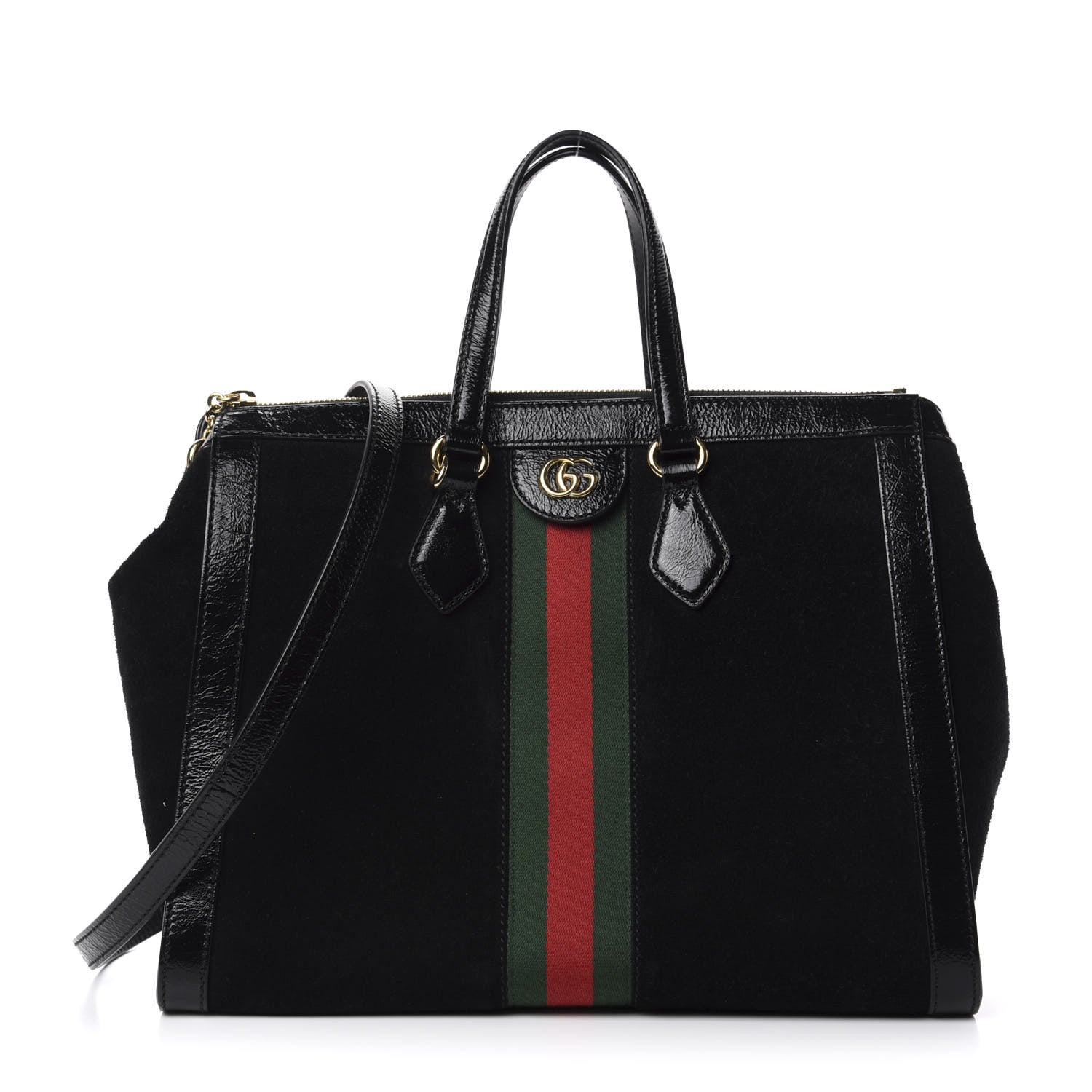 Gucci Suede Patent GG Web Medium Ophidia Tote Bag Black 1 of 10