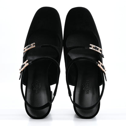 Hermes Velvet Rhinestone Jackie 90 Pumps 36.5 Black 2 of 10