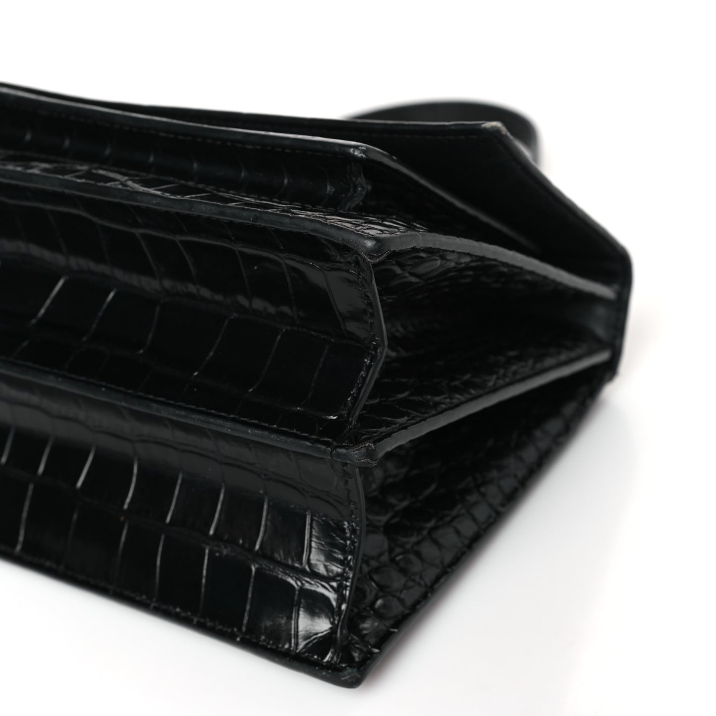 Shiny Calfskin Monochrome Crocodile Embossed S Sharp Chain Shoulder Bag Black