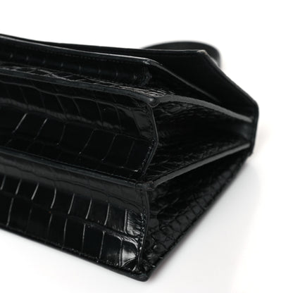 Balenciaga Shiny Calfskin Monochrome Crocodile Embossed S Sharp Chain Shoulder Bag Black 9 of 9