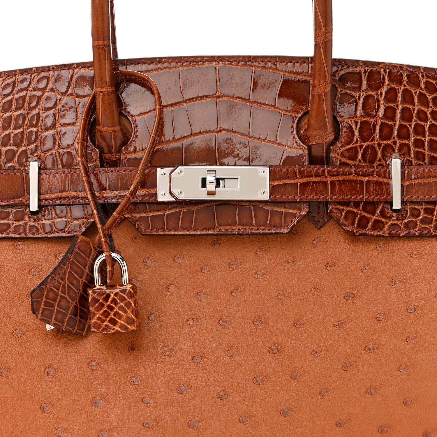 Hermes Ostrich Shiny Alligator Birkin Touch 30 Cognac Miel 8 of 11
