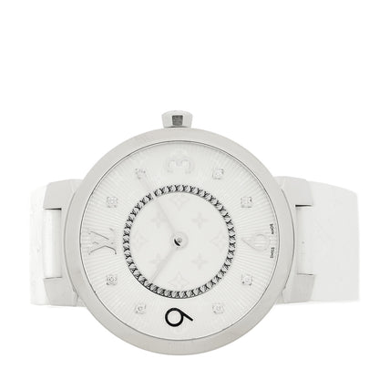 Louis Vuitton Stainless Steel Rubber Diamond 33mm Tambour Slim Quartz Watch White 2 of 5