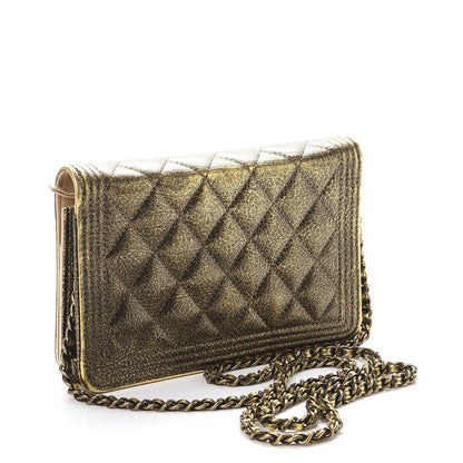 Chanel Metallic Calfskin Quilted Boy Wallet On Chain WOC Gold 3 of 12