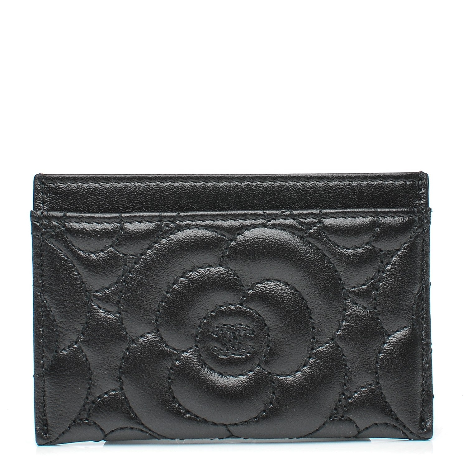 Chanel Lambskin Camellia Stitched Card Holder Black 1 of 8