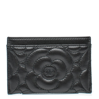 Chanel Lambskin Camellia Stitched Card Holder Black 1 of 8