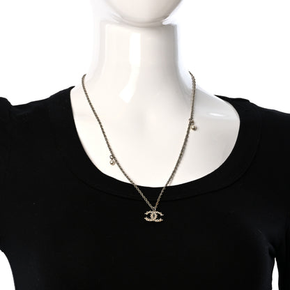 Chanel Metal Pearl Crystal CC Textured Pendant Necklace Gold 3 of 4