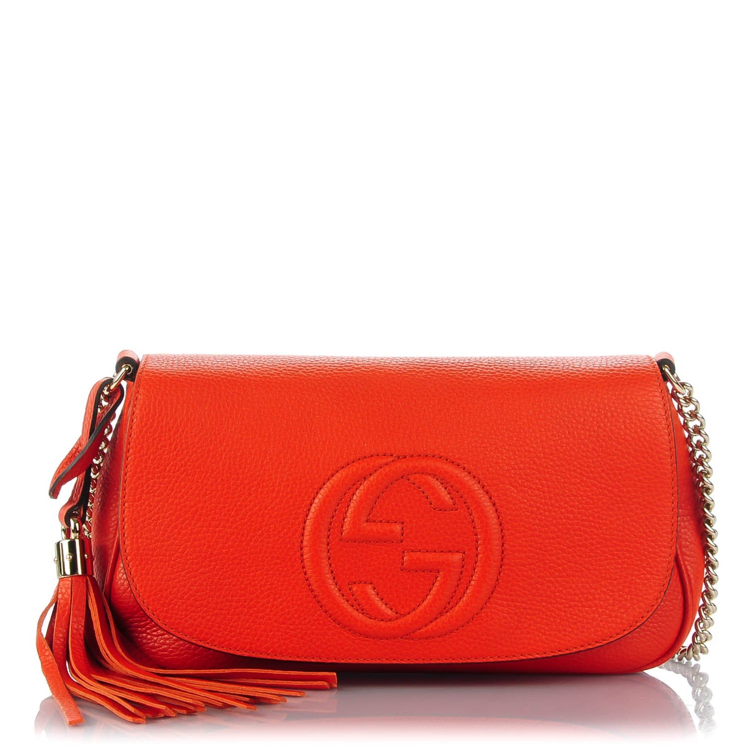 Gucci Pebbled Calfskin Medium Soho Flap Crossbody Sun Orange 1 of 7