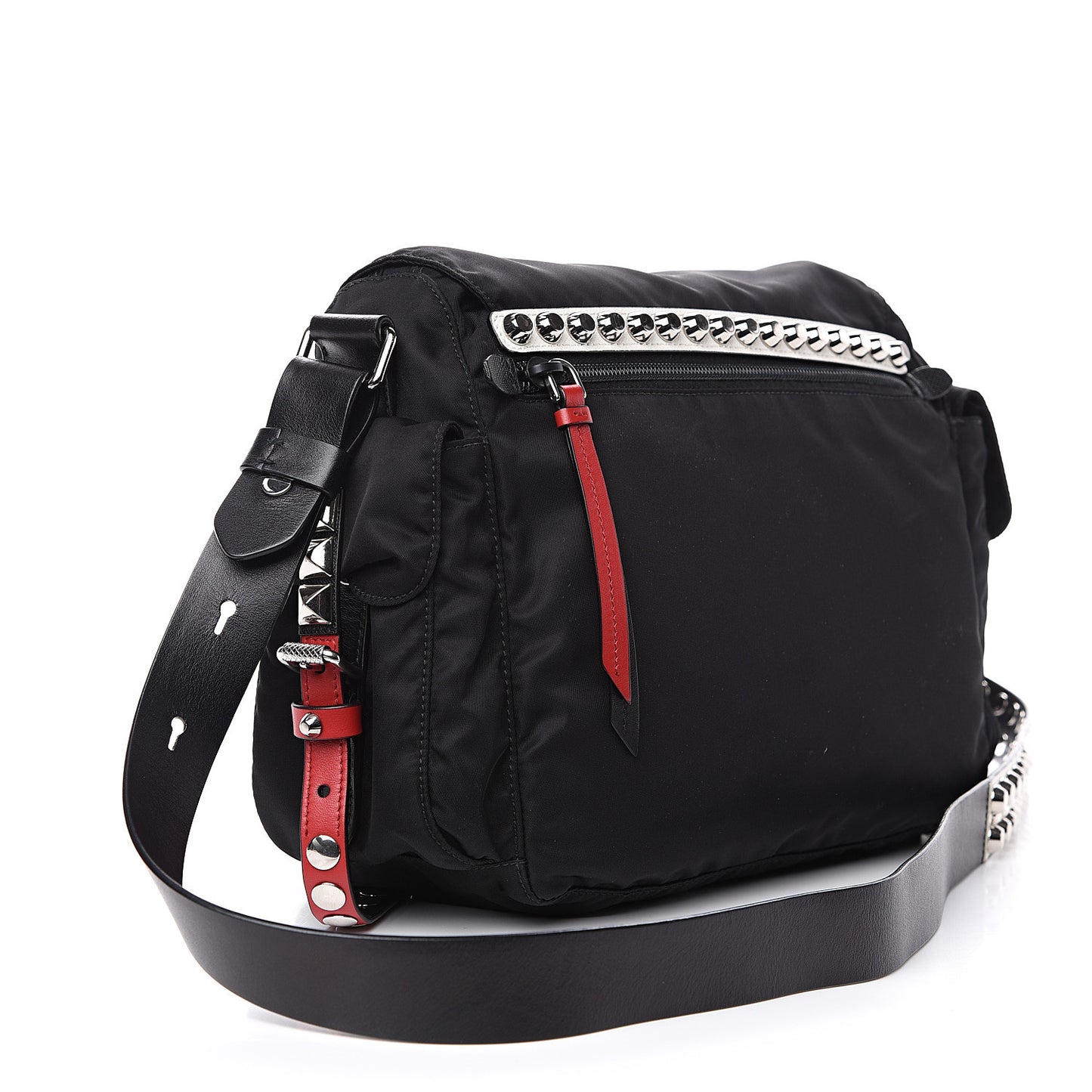 Nylon New Vela Studded Messenger Black Fuoco