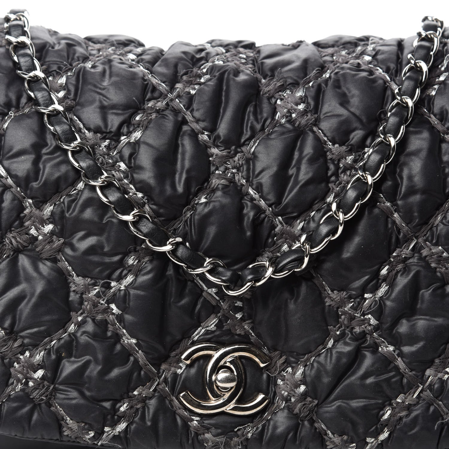 Chanel Nylon Quilted Tweed Stitch Bubble Flap Black 13 of 14