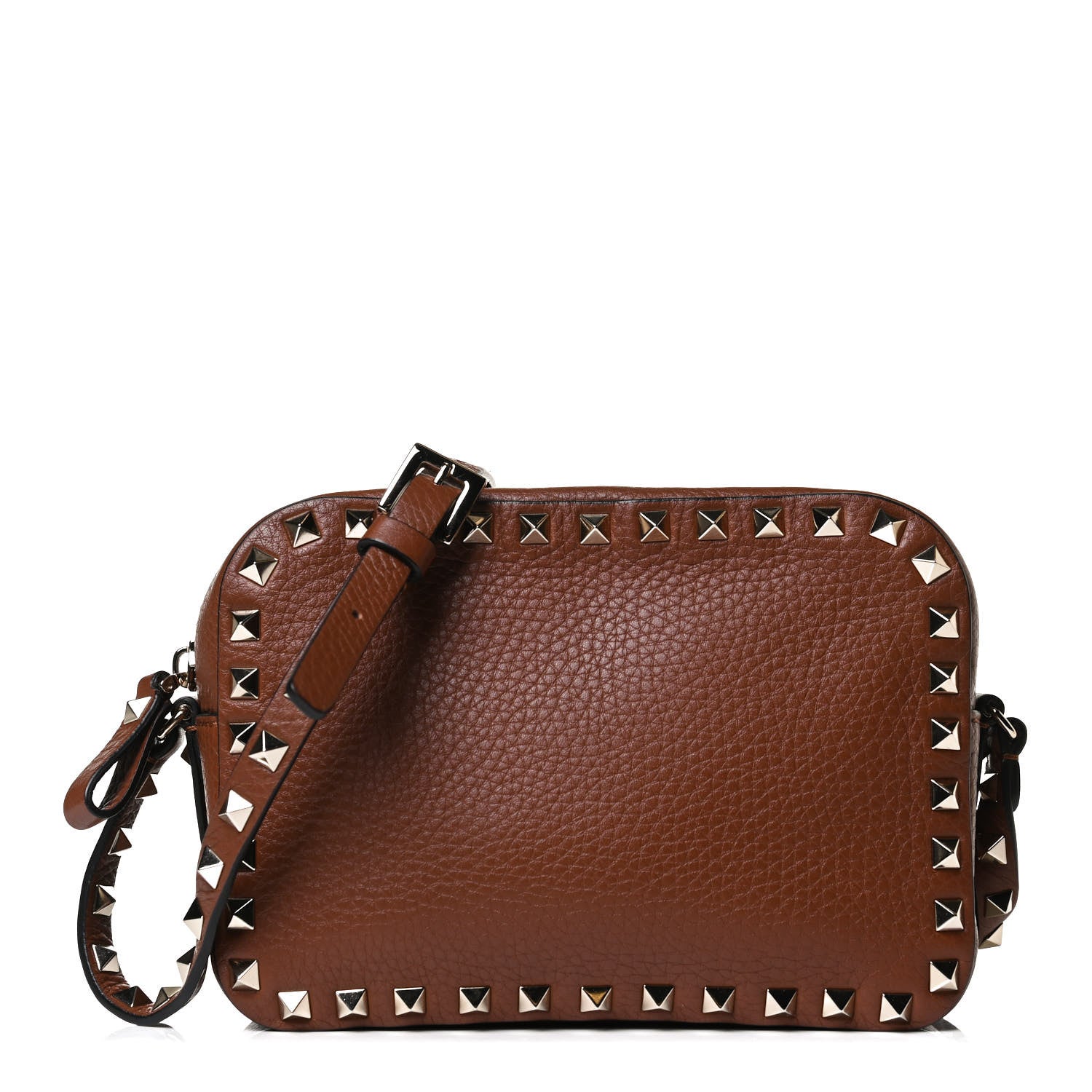 Valentino Garavani Pebbled Calfskin Rockstud Camera Crossbody Bag Tan 1 of 11