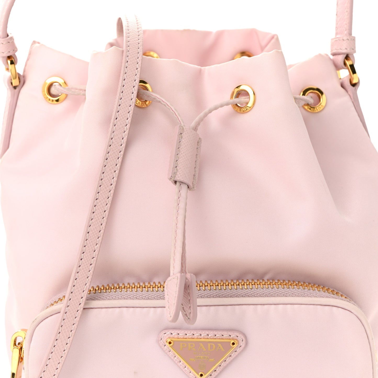 Re-Nylon Saffiano Duet Bucket Crossbody Bag Alabastro