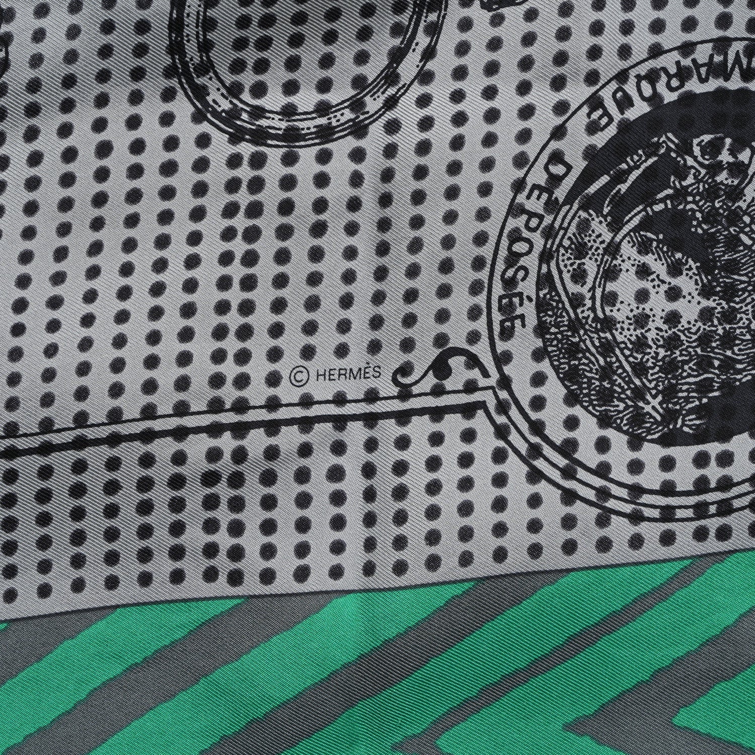 Hermes Silk Manufacture de Boucleries Scarf 90 Gris Noir Menthol 4 of 5